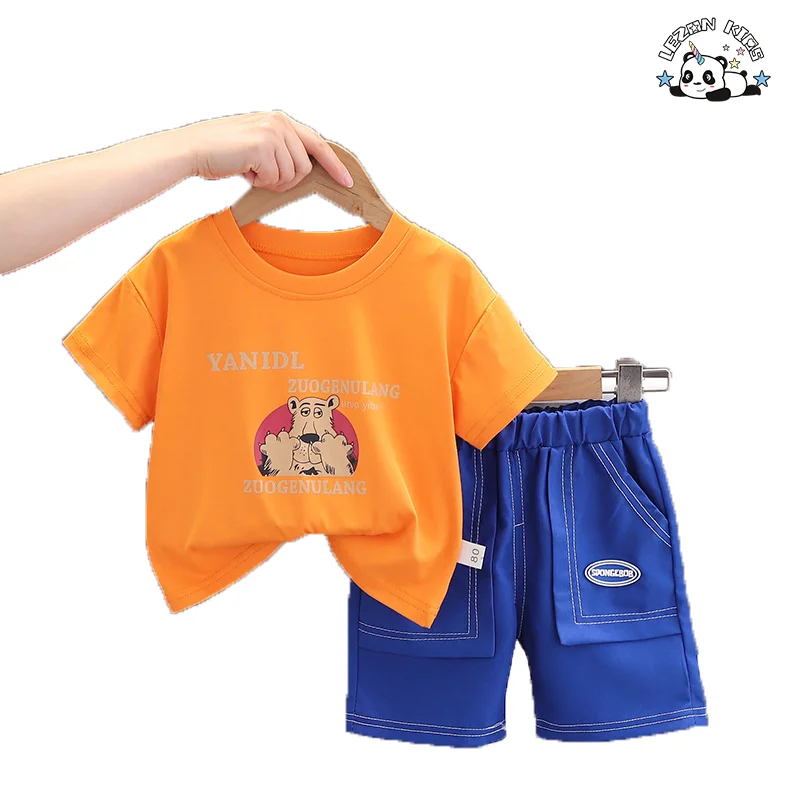 LEZONKIDS - Hot Sale Summer 2Pcs Kids Shorts Cartoon Printing T Shirts Sets Children Clothing Sets Boys